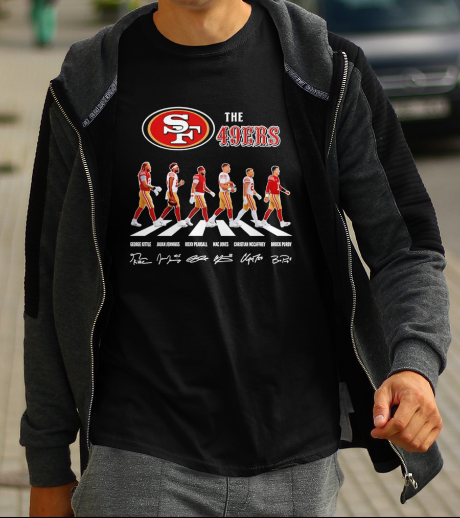 San Francisco 49ers Abbey Road 2026 Signatures Trent Williams Deebo Samuel George Kittle Christian McCaffrey Brock Purdy T-Shirt
