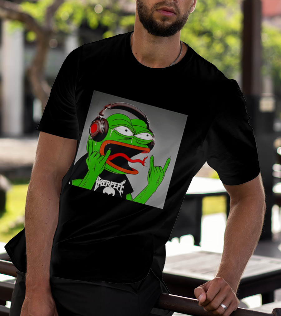 Pepe The Frog Metal Rocker With Headphones And Screaming Face T-Shirt
