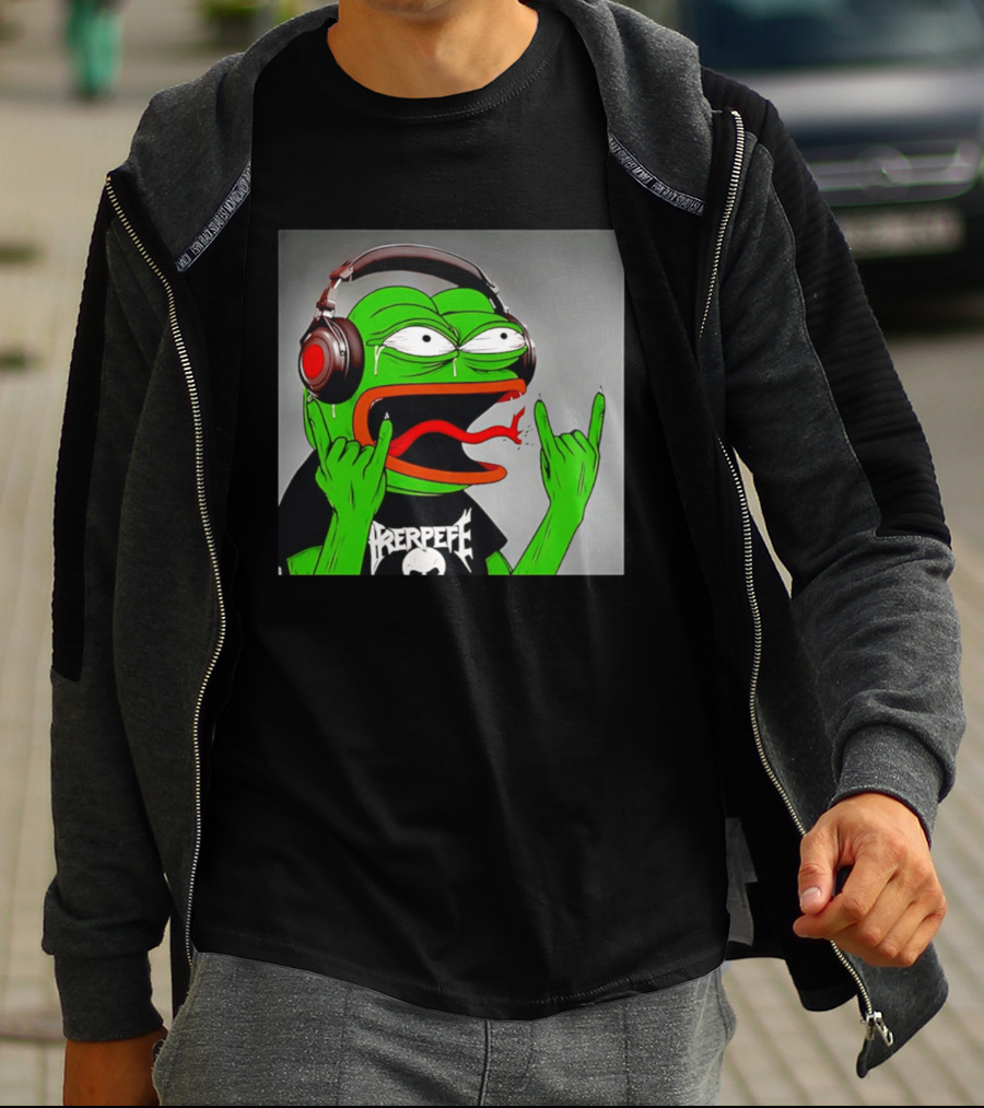 Pepe The Frog Metal Rocker With Headphones And Screaming Face T-Shirt