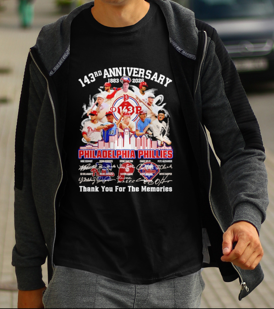 143rd Anniversary 1883 2026 Philadelphia Phillies Players City Skyline Thank You For The Memories T-Shirt