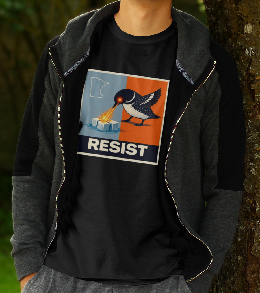 Rebel Minneapolis Ice Protest Resist With Loon Laser Bird And Minnesota Map T-Shirt