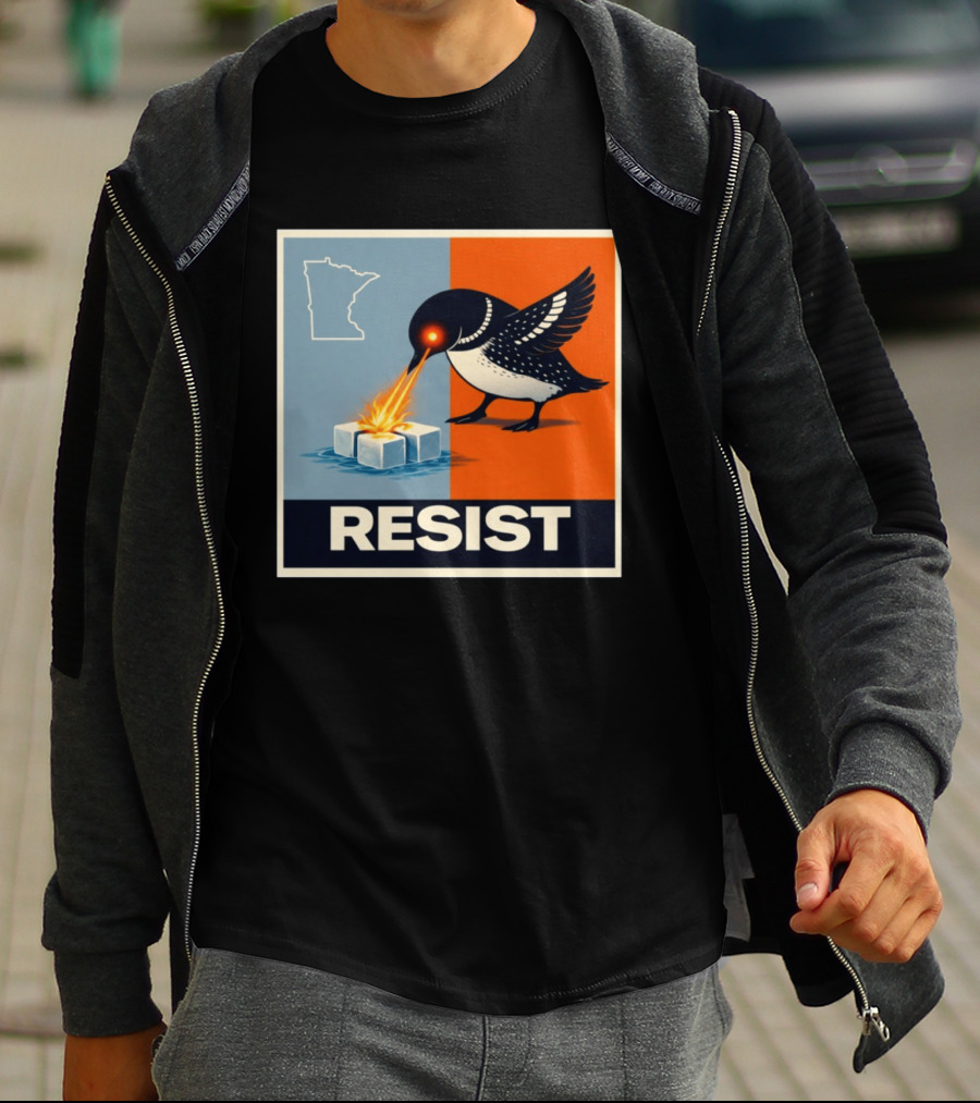 Rebel Minneapolis Ice Protest Resist With Loon Laser Bird And Minnesota Map T-Shirt