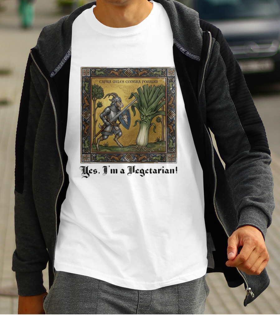Capra Miles Contra Porrum Knight Vs Leek Yes I'm A Vegetarian T-Shirt