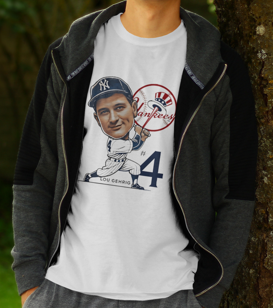Lou Gehrig New York Yankees #4 Caricature Yankees T-Shirt