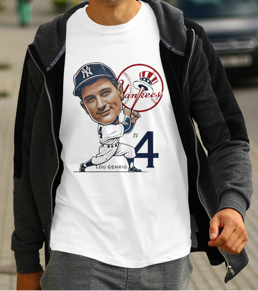 Lou Gehrig New York Yankees #4 Caricature Yankees T-Shirt
