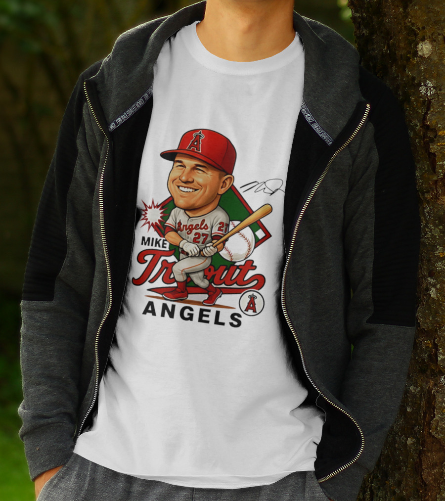 Mike Trout Angels Baseball Caricature Los Angeles Legend T-Shirt