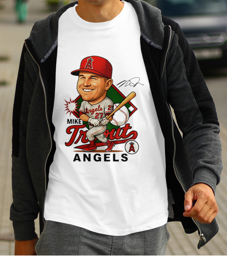 Mike Trout Angels Baseball Caricature Los Angeles Legend T-Shirt