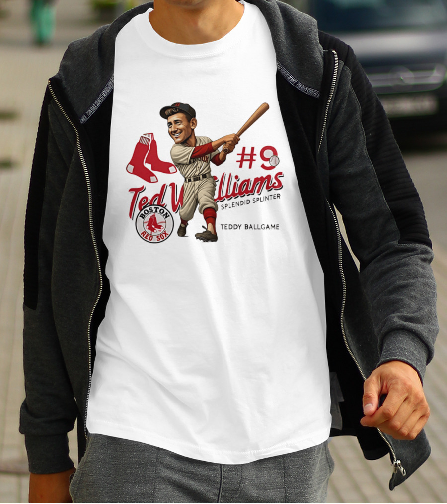 Ted Williams Boston Red Sox Splendid Splinter #9 Teddy Ballgame Caricature T-Shirt