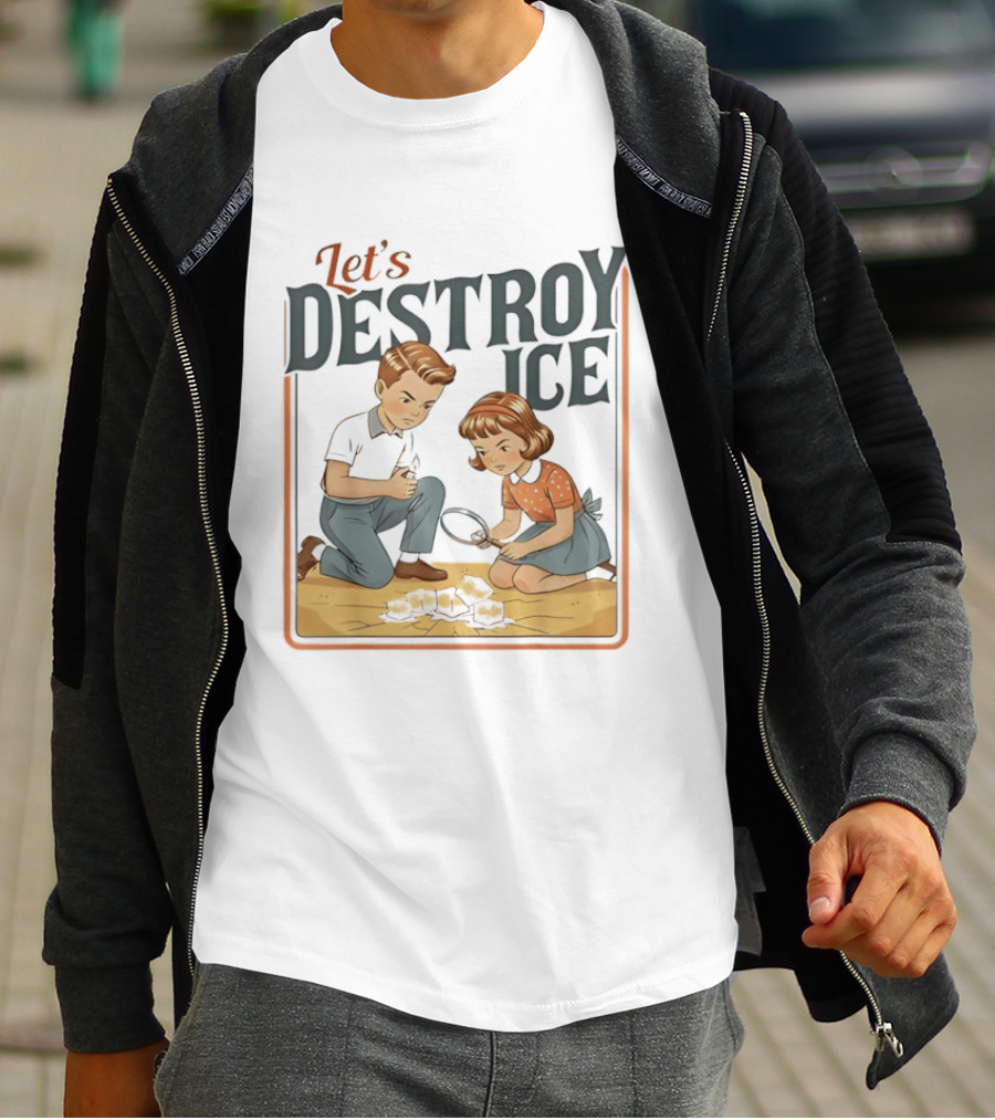 Let's Destroy Ice Vintage Style Cartoon Kids With Airplane T-Shirt
