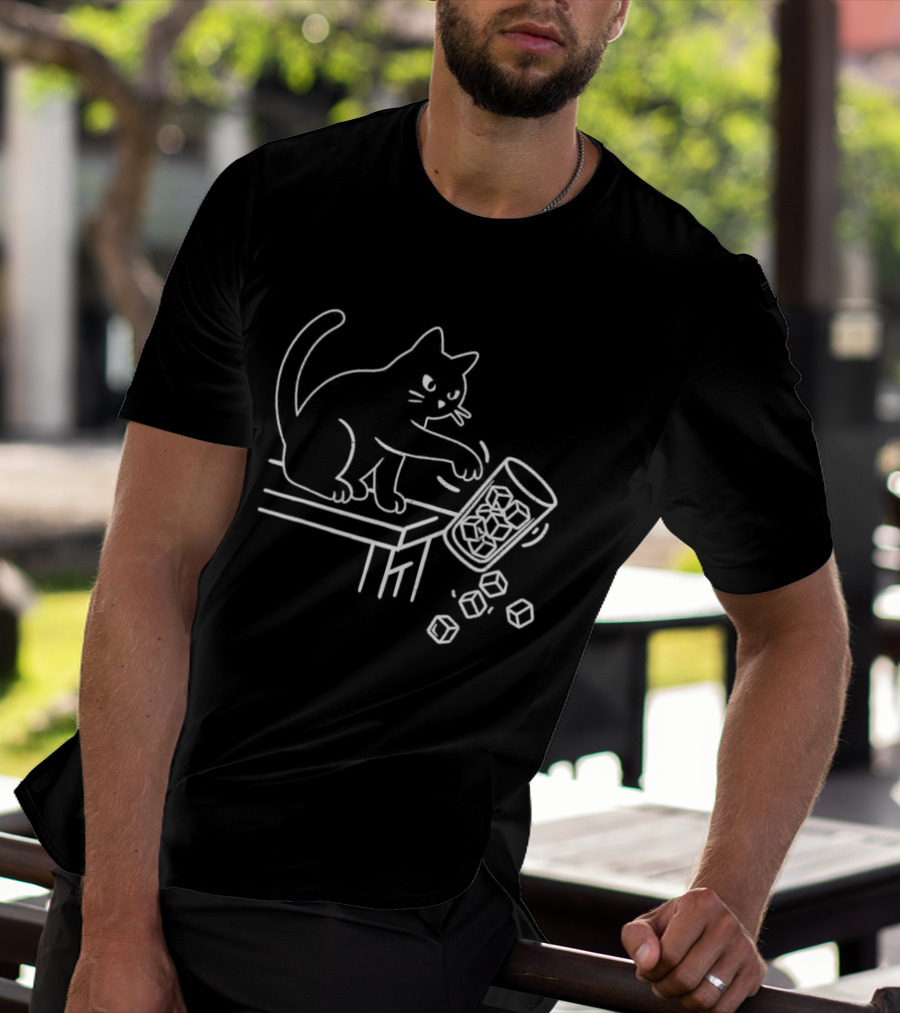 Abolish ICE Black Cat Knocking Over Glass Ice Cube Meme T-Shirt