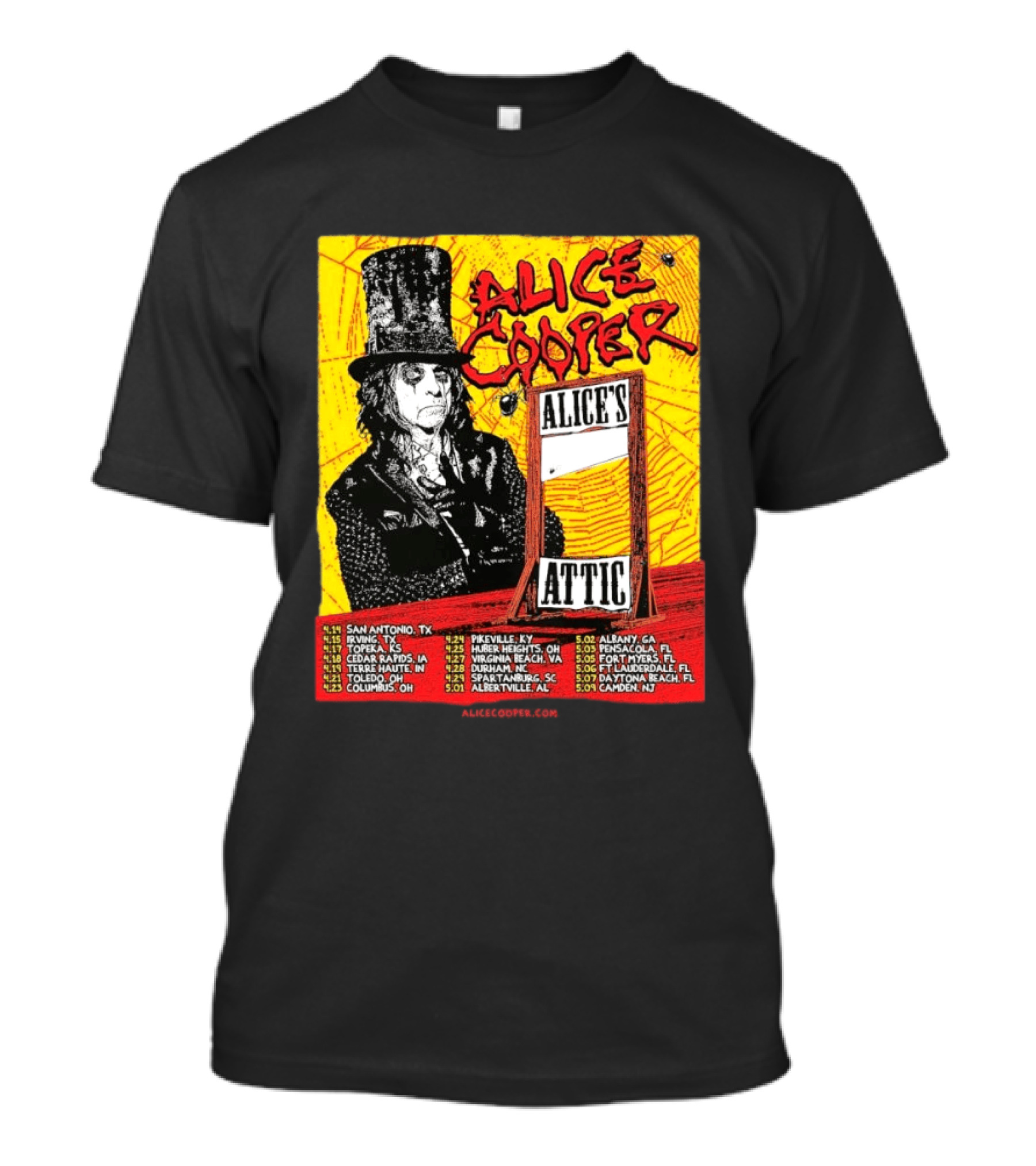 Alice Cooper 2026 Alice's Attic Tour Dates San Antonio Albany Locations T-Shirt