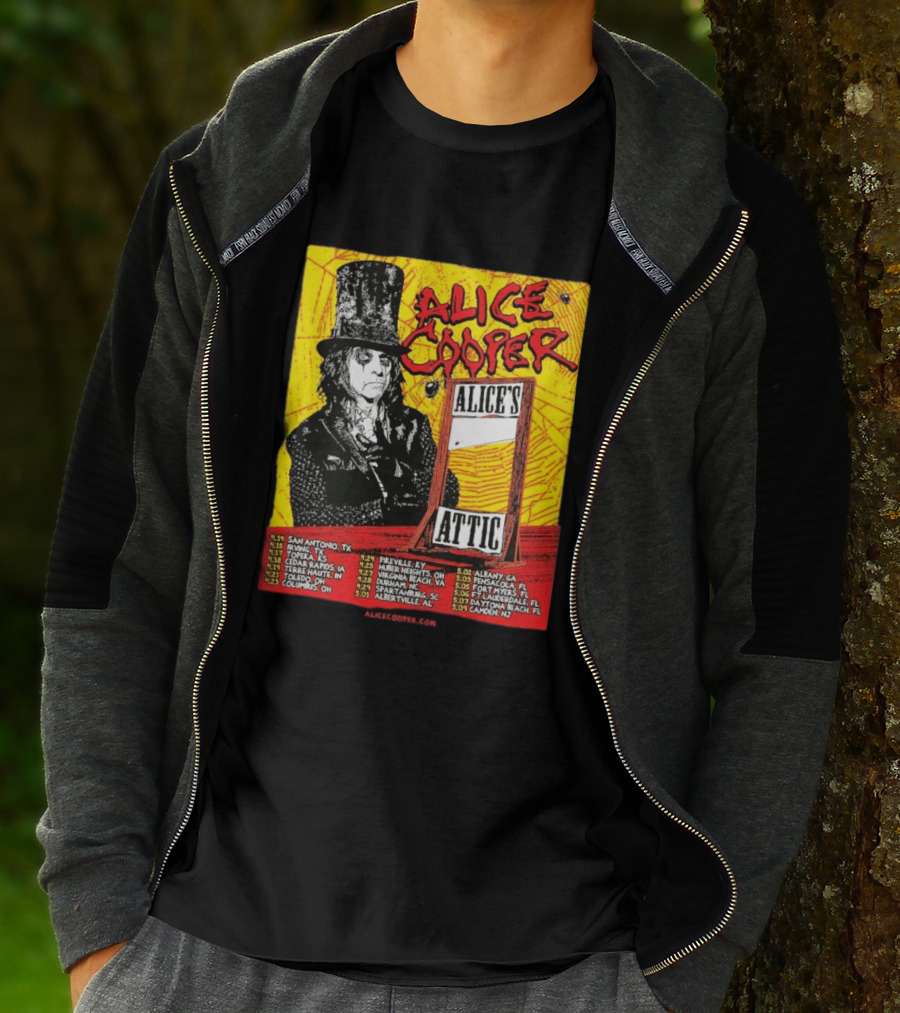 Alice Cooper 2026 Alice's Attic Tour Dates San Antonio Albany Locations T-Shirt