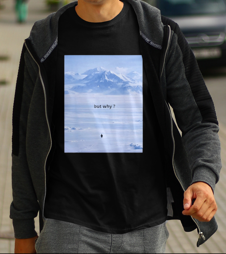 Penguin But Why Meme Snowy Mountains Motivational Scene T-Shirt