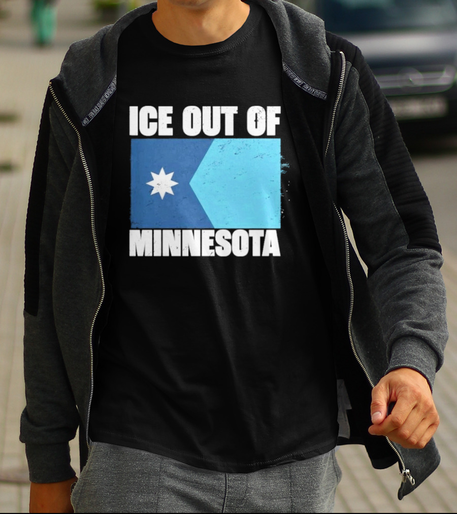 Ice Out Of Minnesota Flag Star Blue Shape T-Shirt