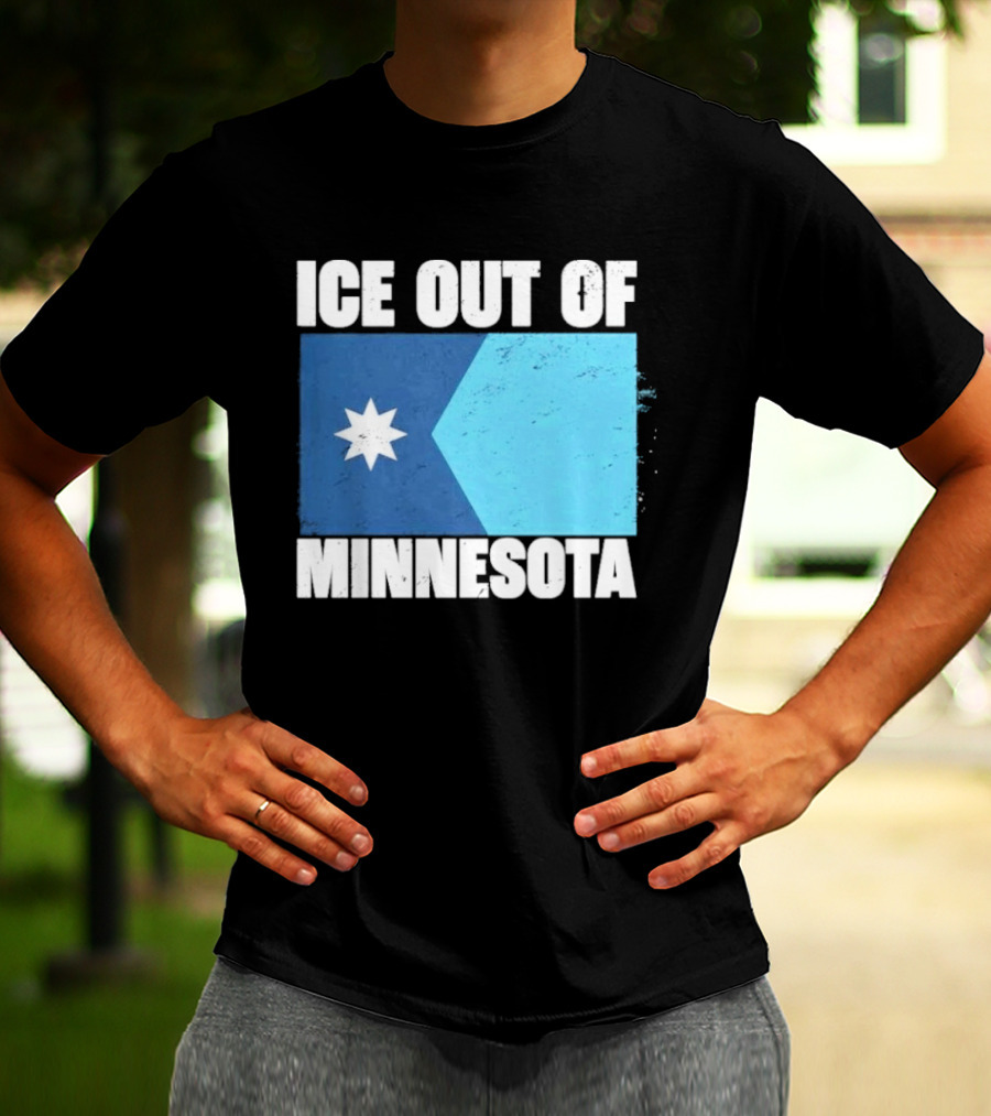Ice Out Of Minnesota Flag Star Blue Shape T-Shirt