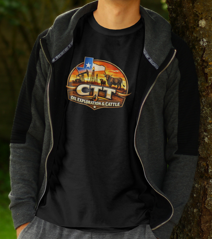 CTT Oil Exploration And Cattle Oilfield Texas Ranch Landscape T-Shirt
