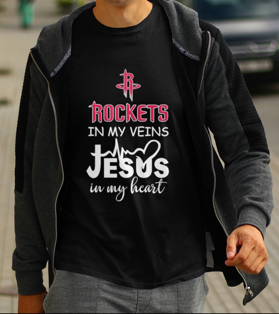Rockets In My Veins Jesus In My Heart Houston Rockets Basketball Faith T-Shirt