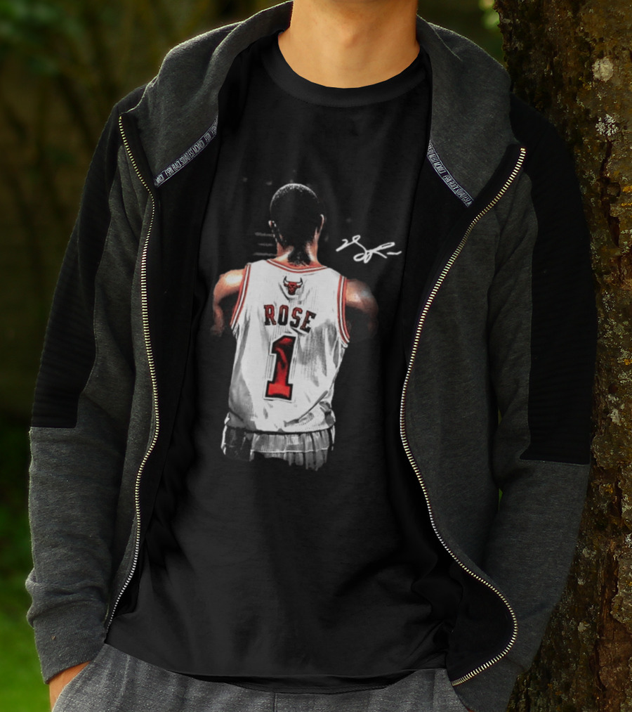Derrick Rose Chicago Bulls Autographed Jersey Number 1 NBA T-Shirt