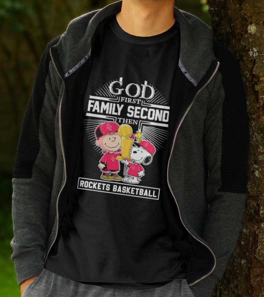 God First Family Second Then Houston Rockets Basketball Snoopy Charlie Brown Woodstock T-Shirt