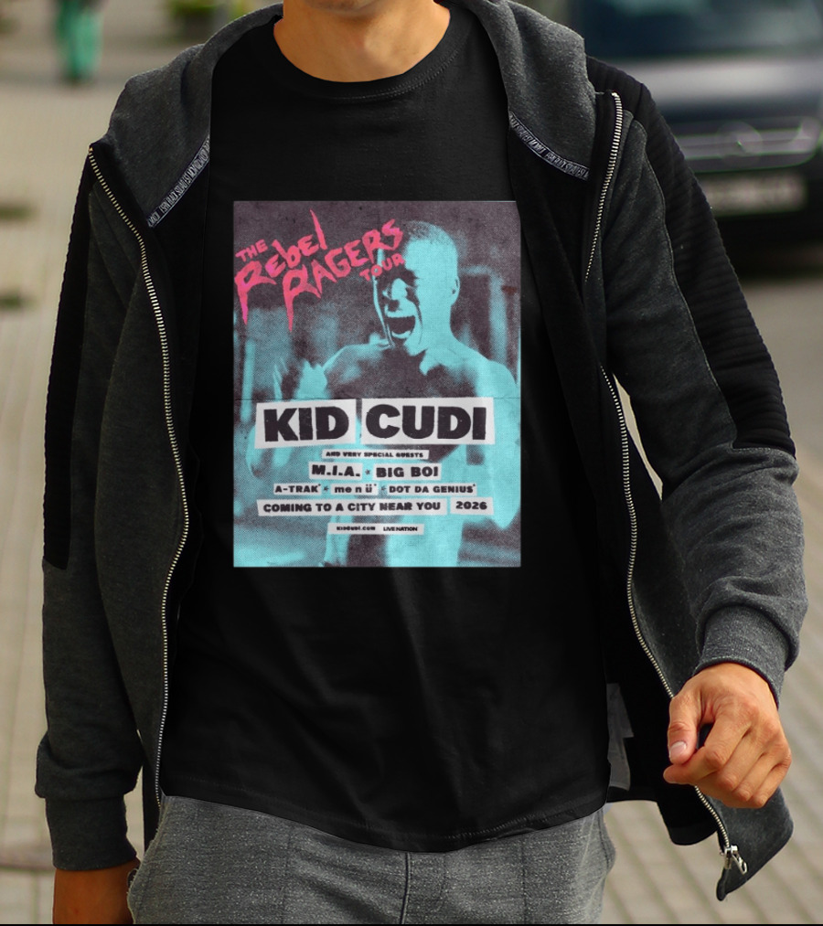 Kid Cudi The Rebel Ragers Tour 2026 Featuring M.I.A. Big Boi A Trak And Dot Da Genius T-Shirt
