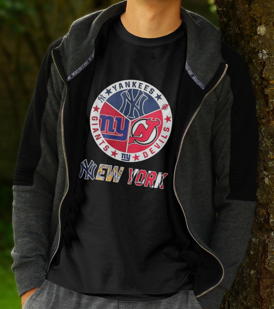 New York Yankees Giants New Jersey Devils Team Mashup T-Shirt