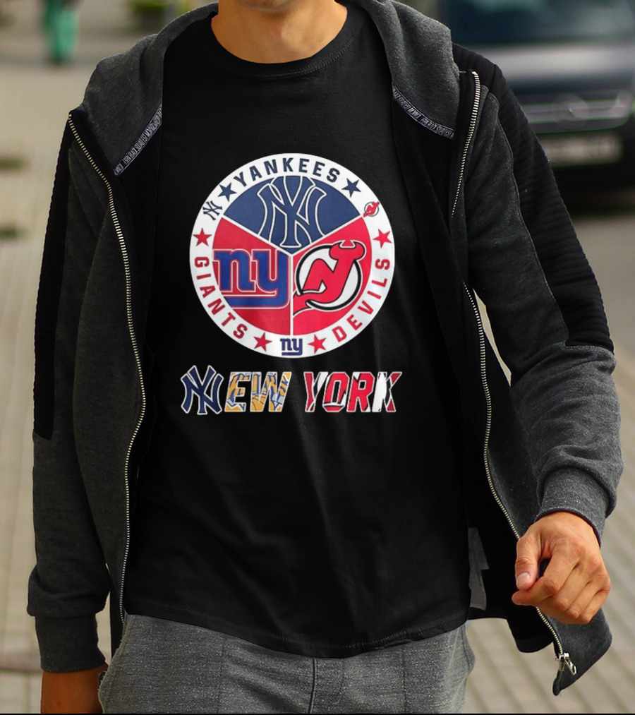 New York Yankees Giants New Jersey Devils Team Mashup T-Shirt
