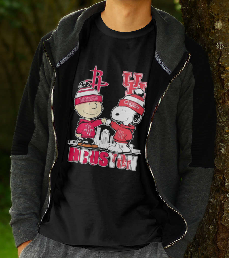 Peanuts Characters X Houston Rockets X University Of Houston Cougars Collaboration T-Shirt