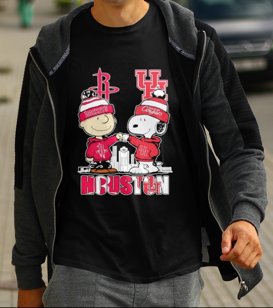 Peanuts Characters X Houston Rockets X University Of Houston Cougars Collaboration T-Shirt