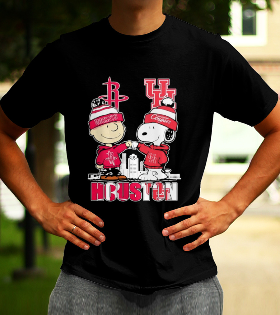 Peanuts Characters X Houston Rockets X University Of Houston Cougars Collaboration T-Shirt