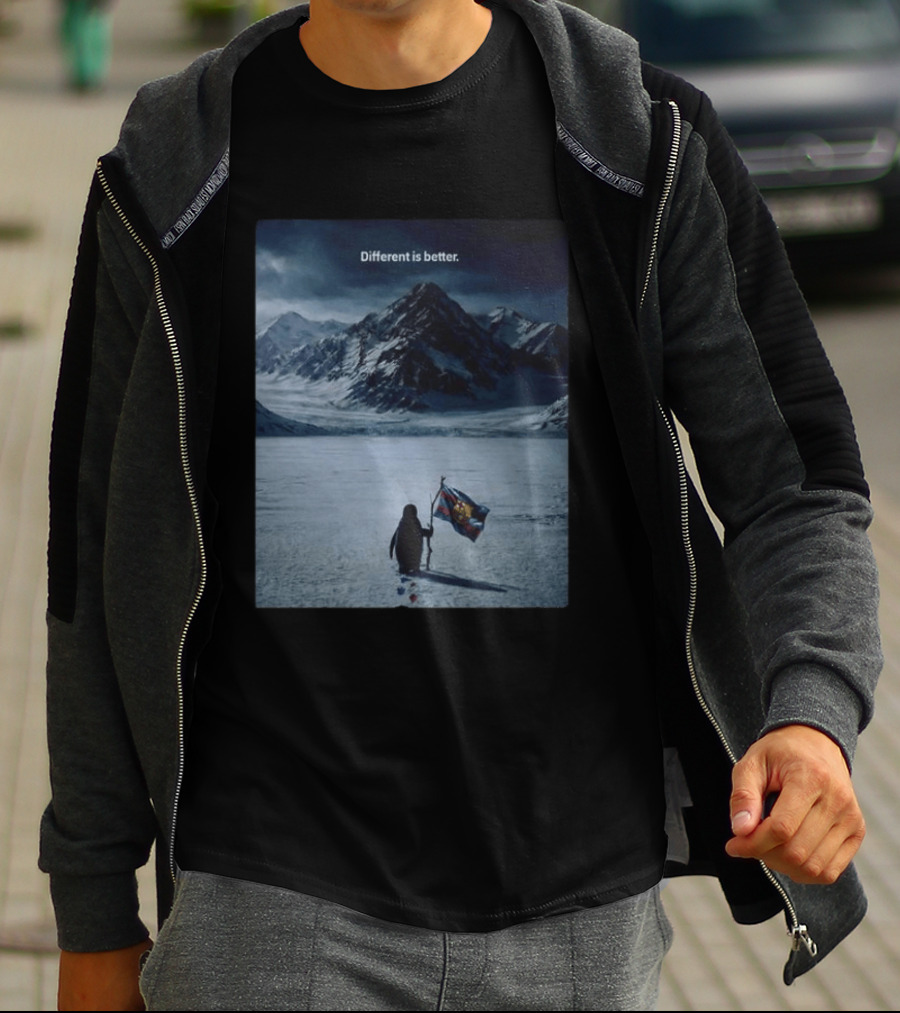 Barcelona Nihilist Penguin Different Is Better Flag Mountain Scene T-Shirt