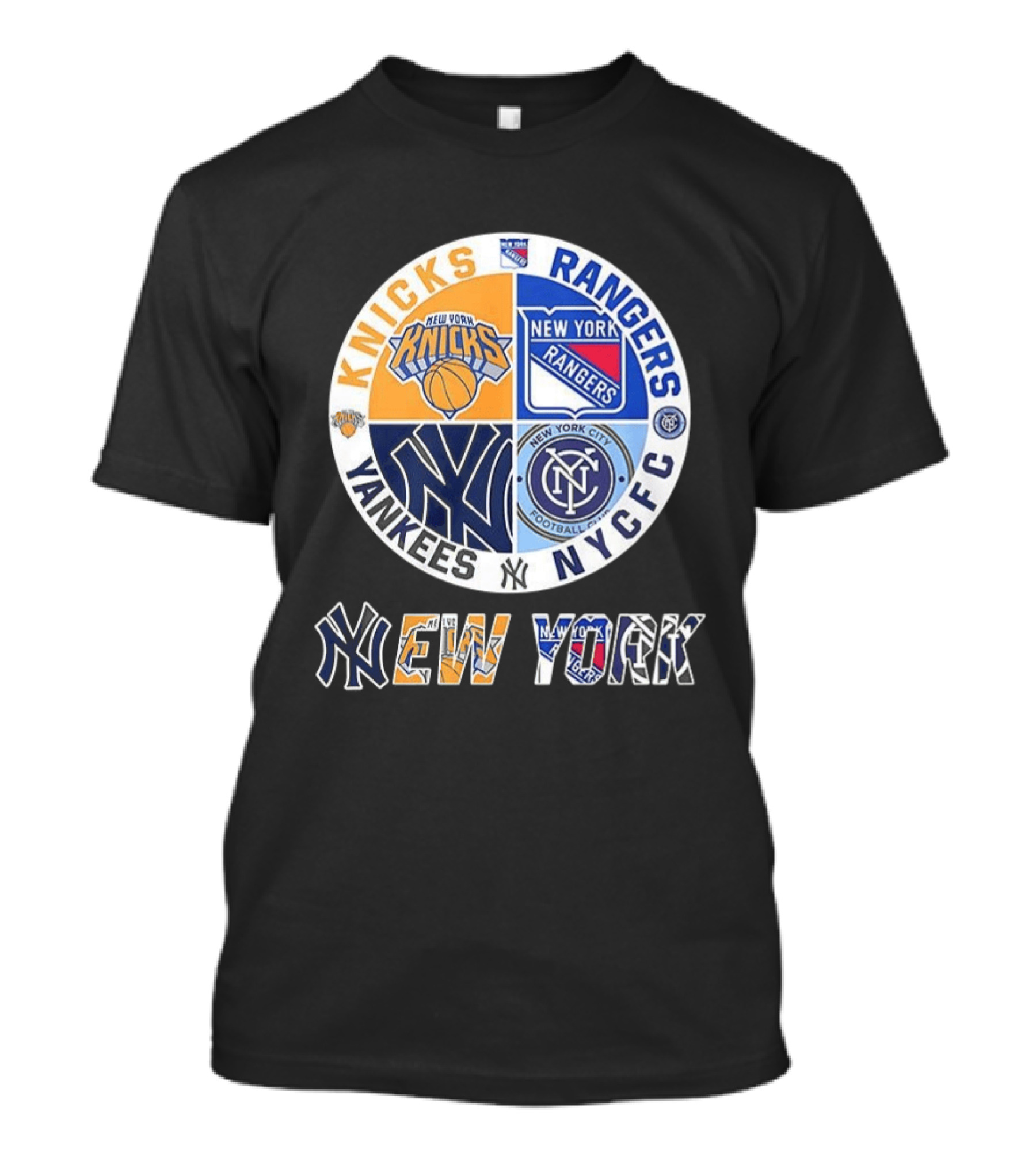 New York Knicks Rangers Yankees NYCFC Sports Teams Mashup T-Shirt