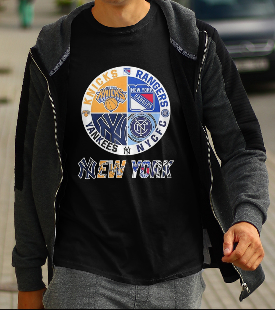 New York Knicks Rangers Yankees NYCFC Sports Teams Mashup T-Shirt