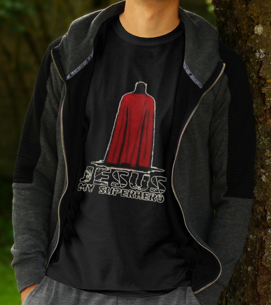 Jesus My Superhero Red Cape Christian Strength T-Shirt