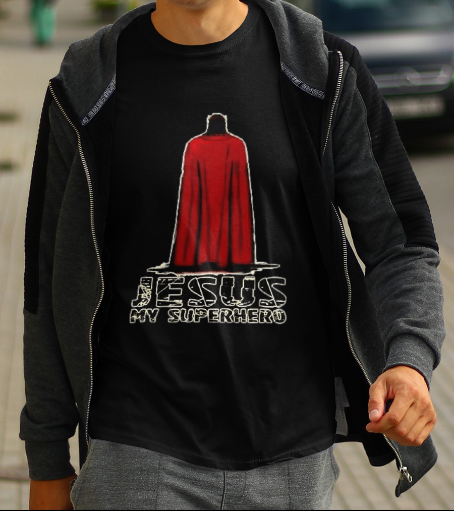 Jesus My Superhero Red Cape Christian Strength T-Shirt