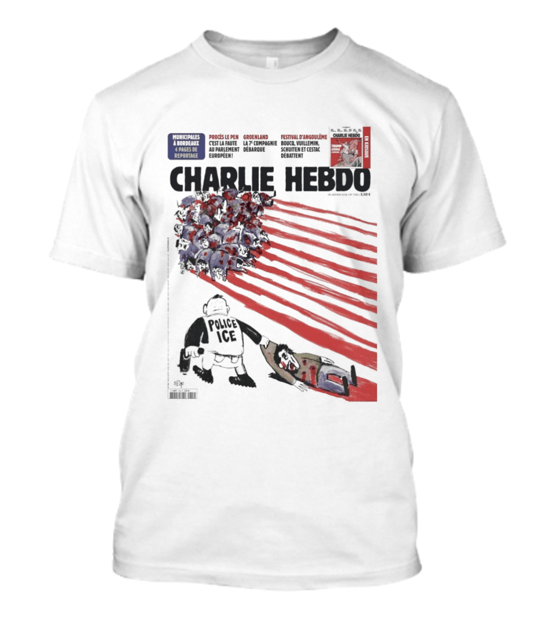 Charlie Hebdo ICE Officer With Flag And Migrant Scene T-Shirt