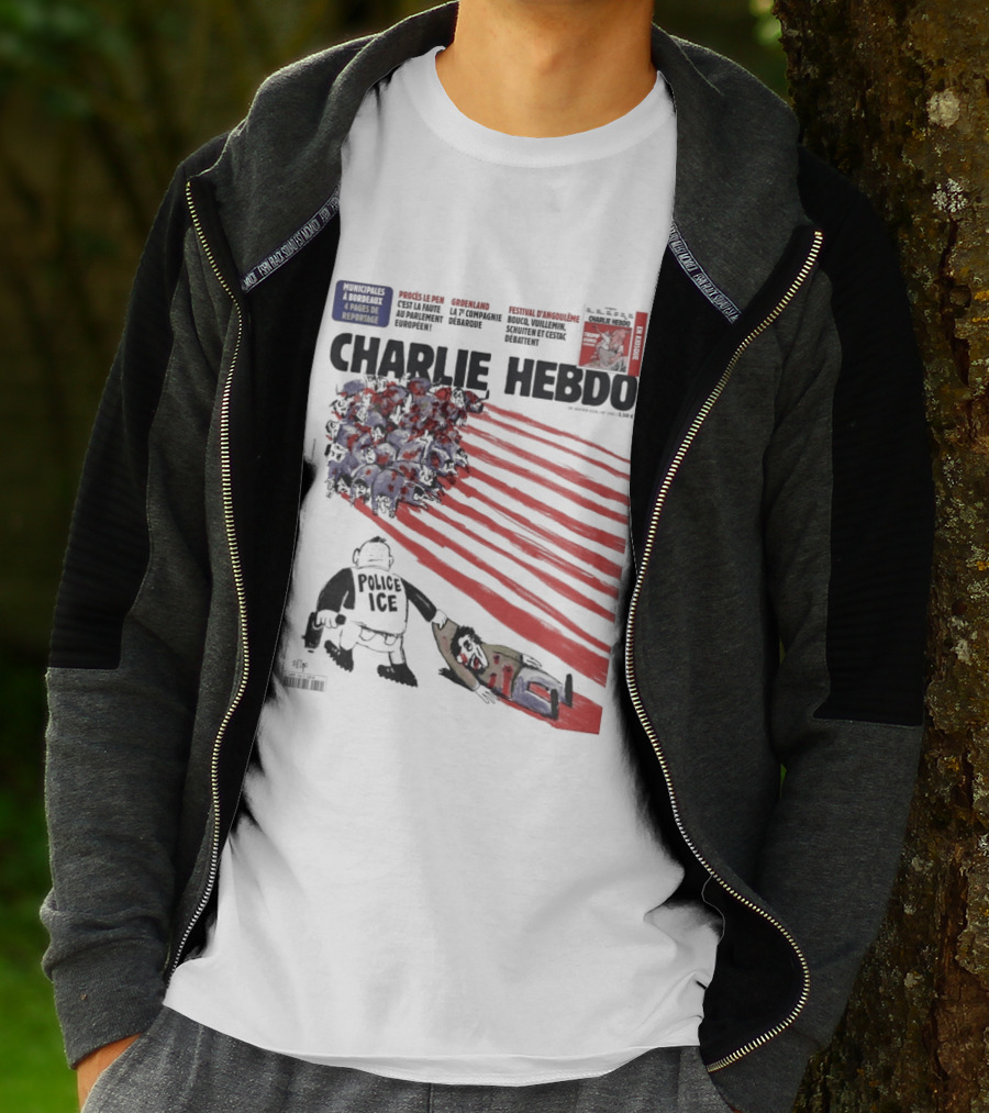 Charlie Hebdo ICE Officer With Flag And Migrant Scene T-Shirt