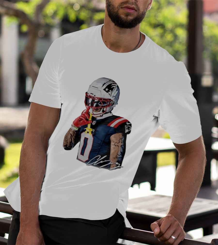 Christian Gonzalez Patriots Number Zero Shh Gesture Helmet Tattoo Football T-Shirt