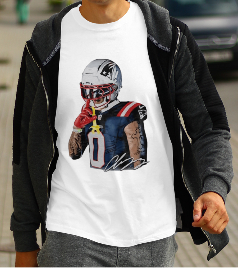 Christian Gonzalez Patriots Number Zero Shh Gesture Helmet Tattoo Football T-Shirt