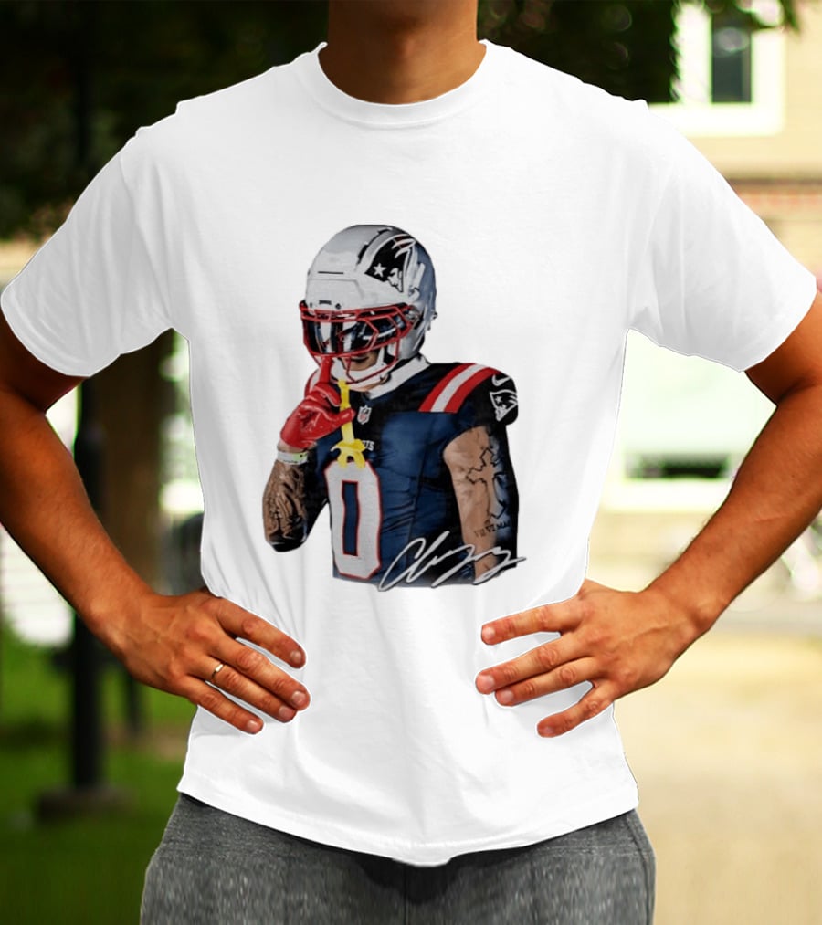 Christian Gonzalez Patriots Number Zero Shh Gesture Helmet Tattoo Football T-Shirt