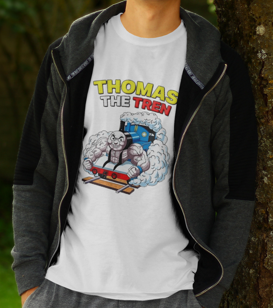 THOMAS THE TREN Cartoon Muscular Engine Puffing Steam T-Shirt