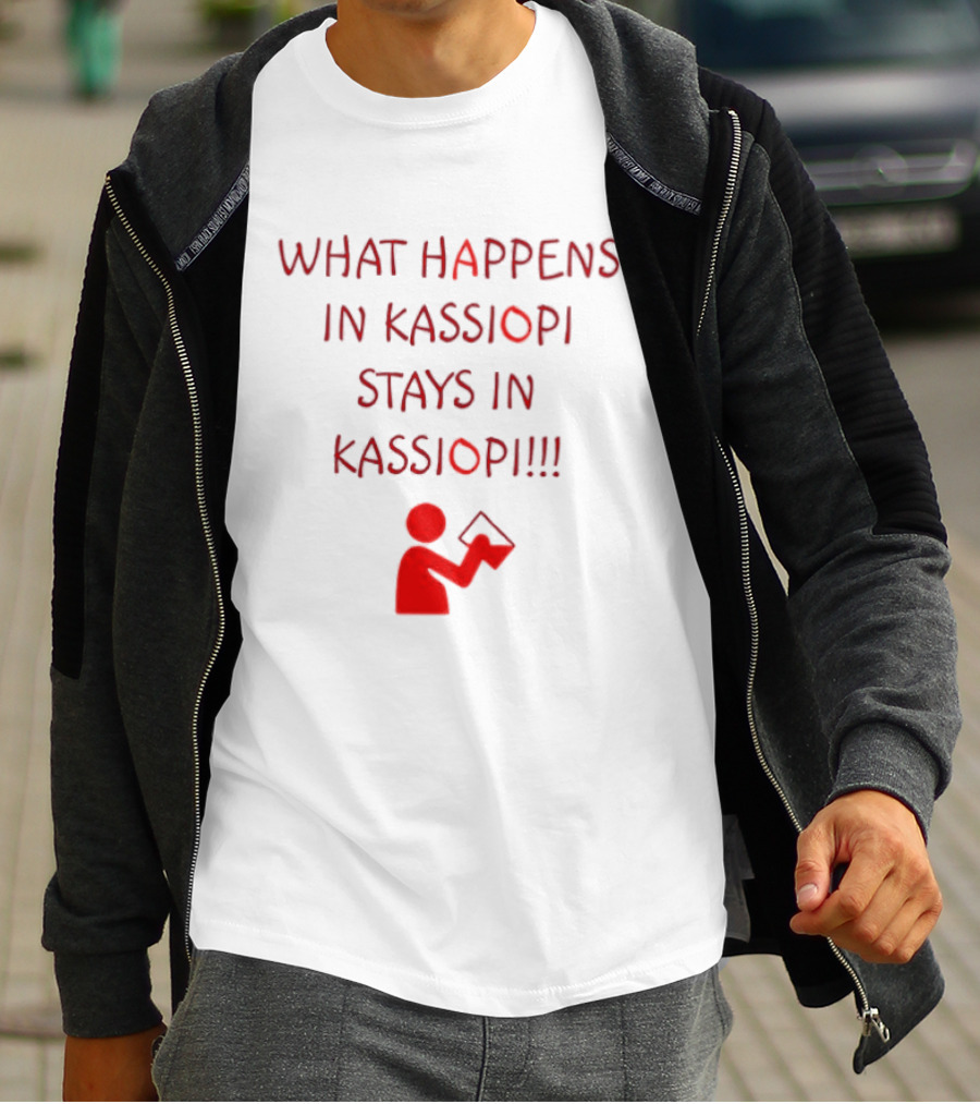 What Happens In Kassiopi Stays In Kassiopi Fun Red Text With Figure T-Shirt