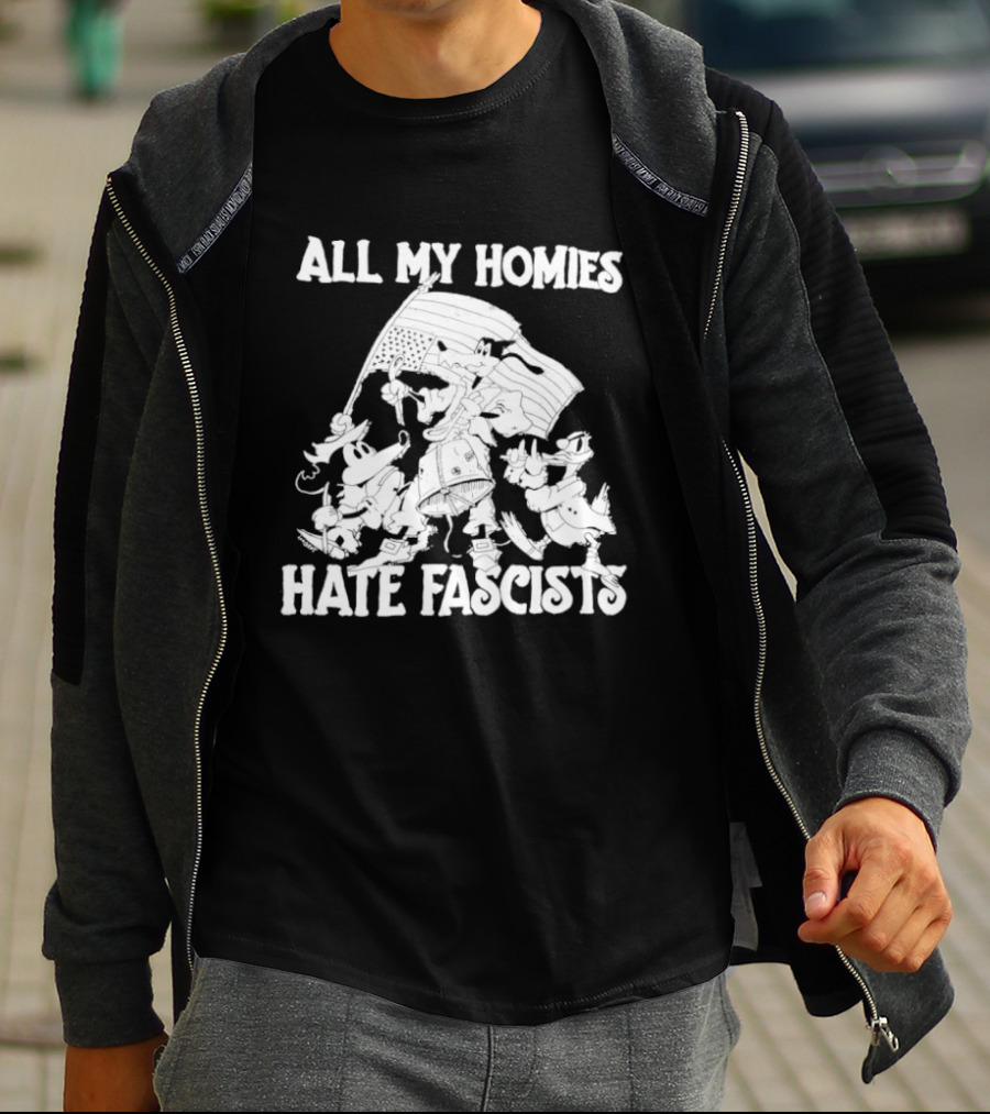All My Homies Hate Fascists Disney Characters With Flag T-Shirt