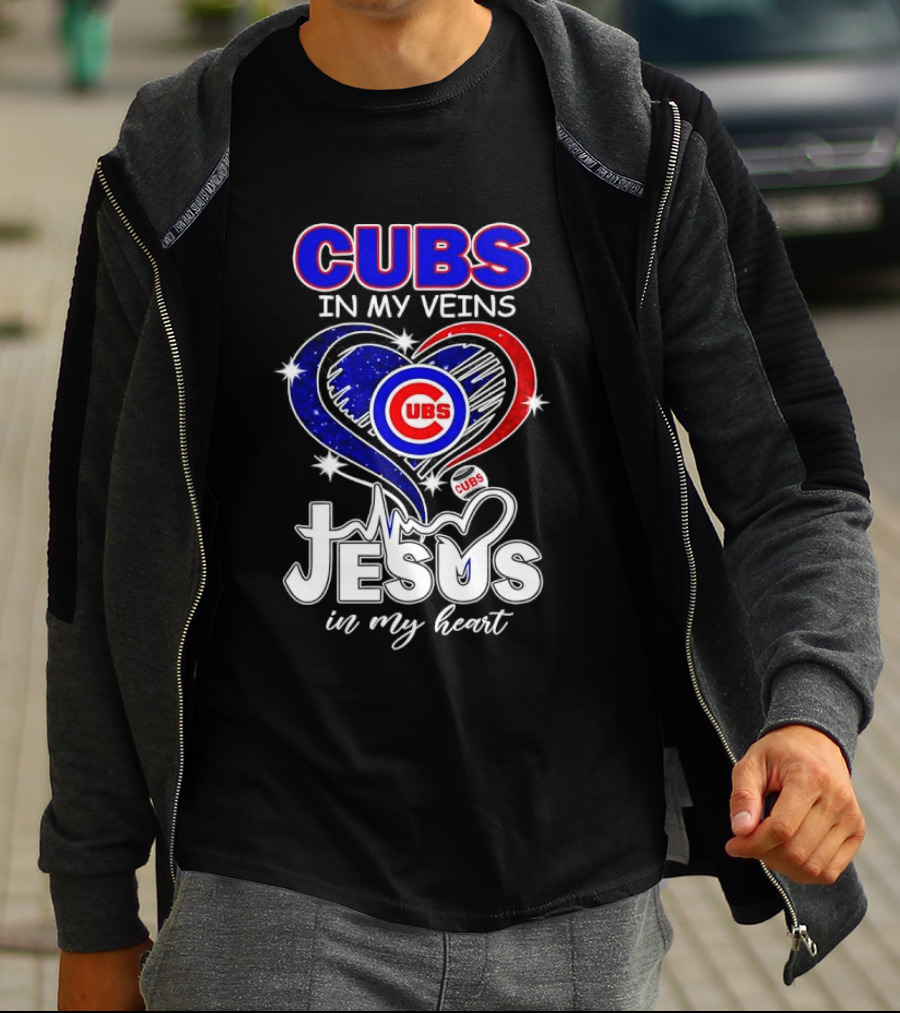 Cubs In My Veins Jesus In My Heart Chicago Baseball Team Faithful T-Shirt