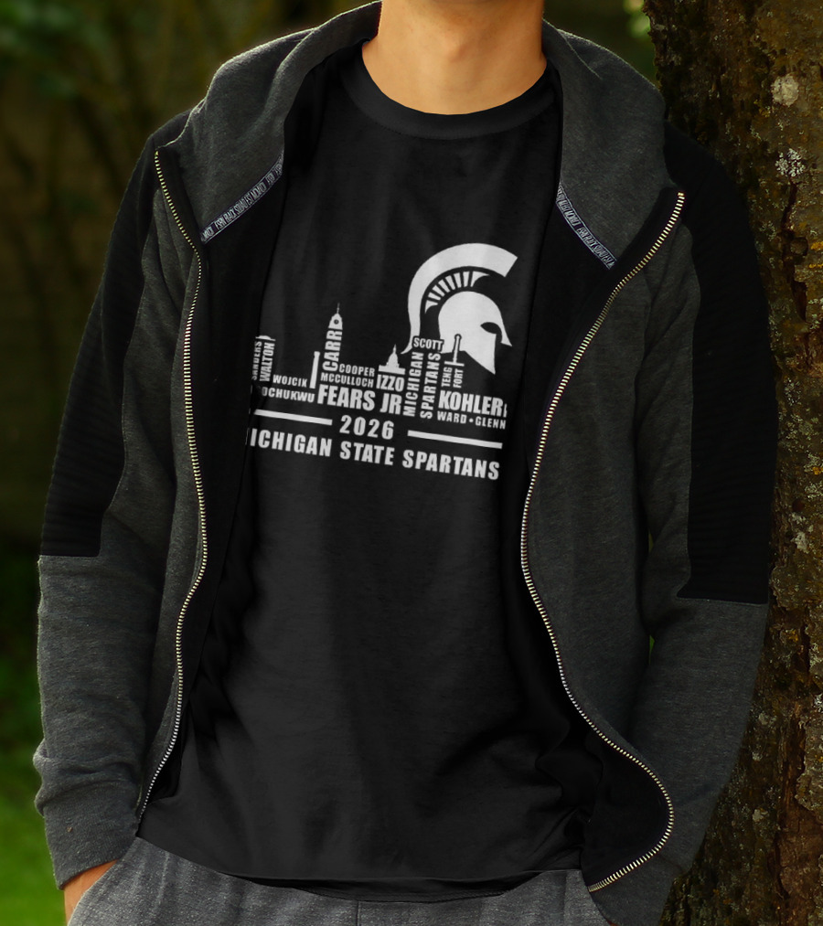 Michigan State Spartans 2026 City Skyline Buildings And Helmet T-Shirt