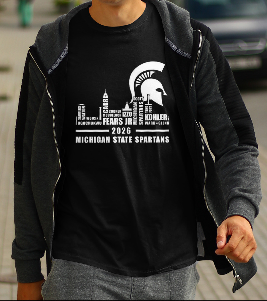Michigan State Spartans 2026 City Skyline Buildings And Helmet T-Shirt
