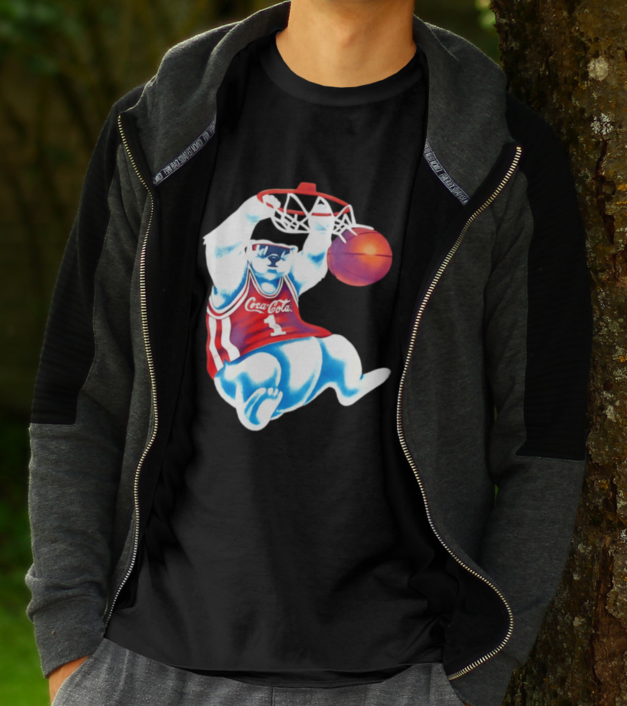 Coca Cola Polar Bear Basketball Dunk Red Jersey T-Shirt