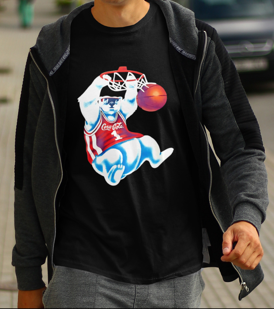 Coca Cola Polar Bear Basketball Dunk Red Jersey T-Shirt