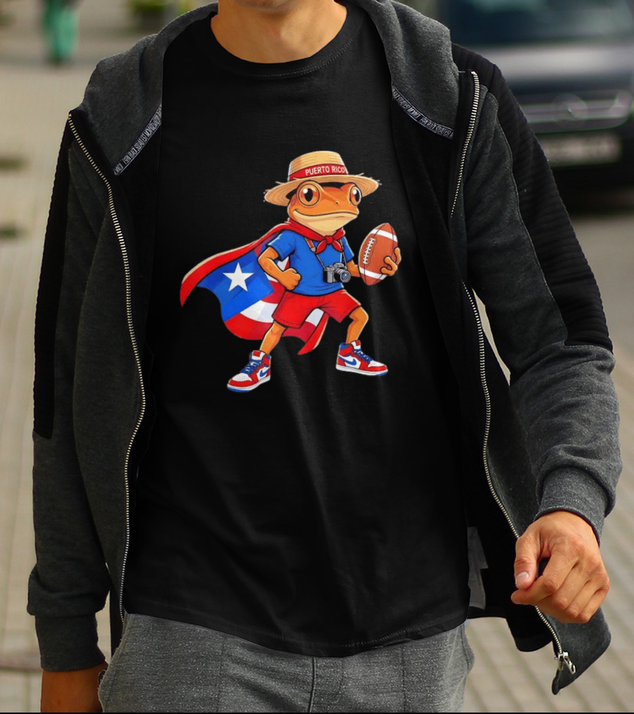Coqui Frog Puerto Rico Flag Boricua Football Puerto Rican Heritage T-Shirt