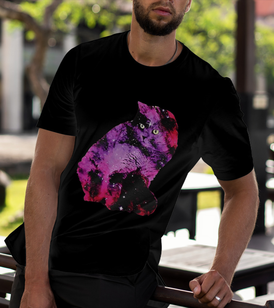 Galaxy Cat Joey Rooney Purple Nebula Cosmic T-Shirt