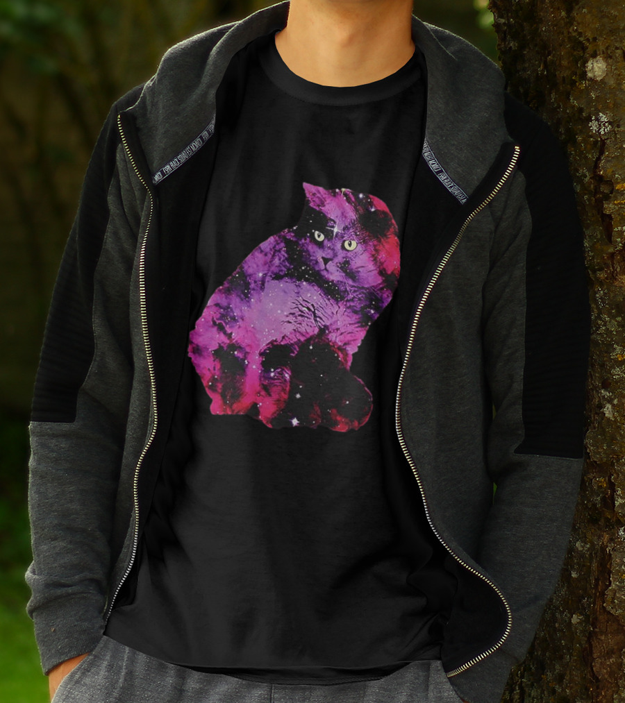 Galaxy Cat Joey Rooney Purple Nebula Cosmic T-Shirt